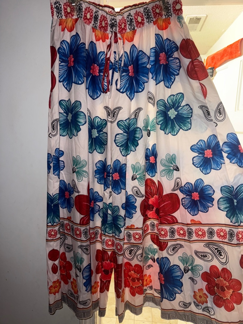 Floral Boho wide leg pants in Blue, Red, Teal